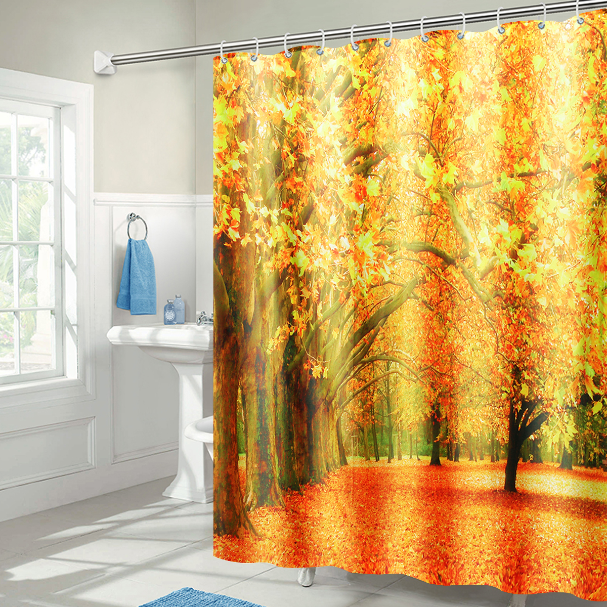 Music Piano & Guitar Waterproof Fabric Shower Curtain Set 71X71" Polyester Sheer 