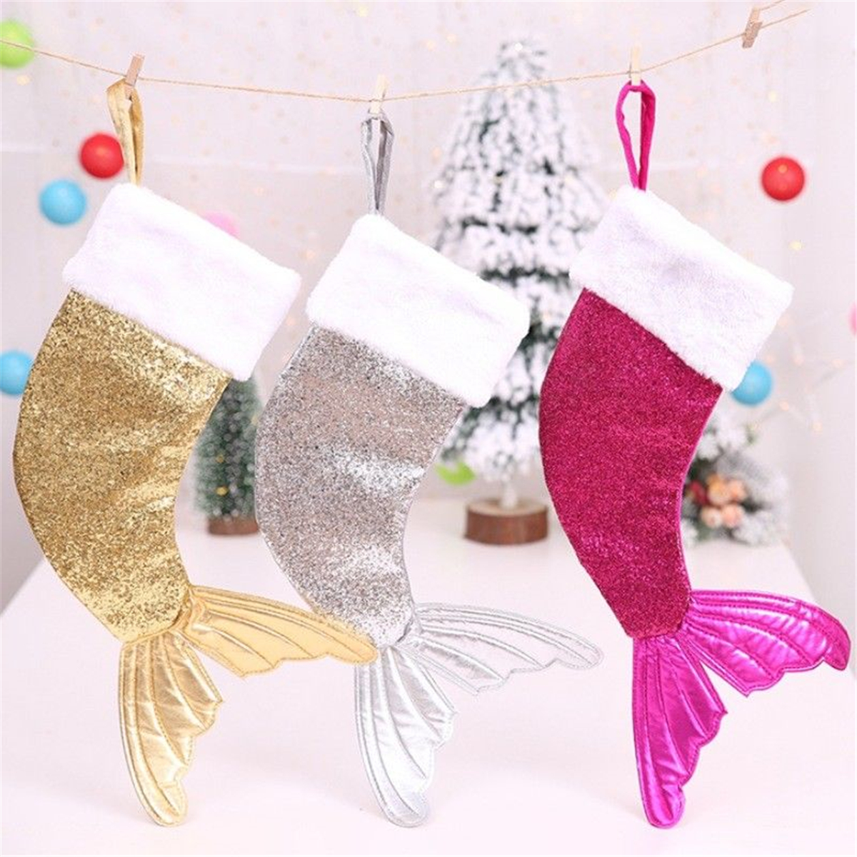 

Christmas Sequin Hanging Socks Gift Bag Christmas Tree Decoration Party Ornaments Xmas