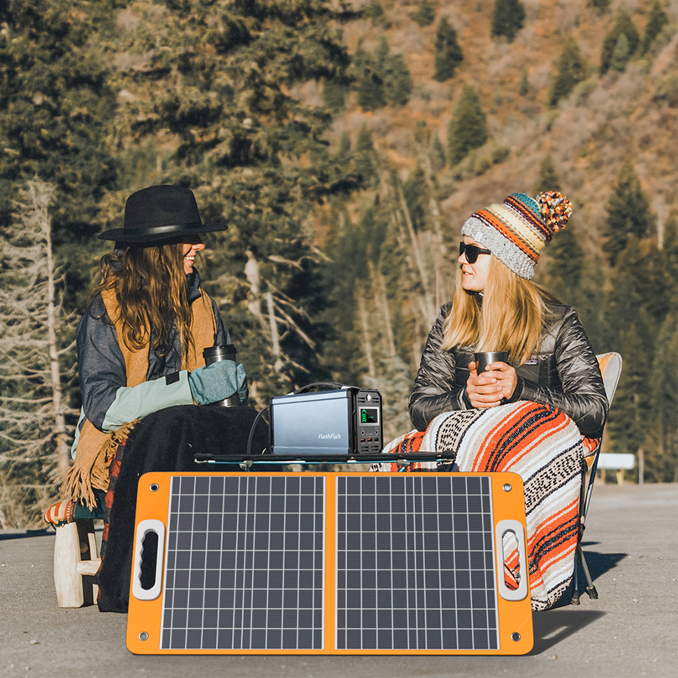 [EU/US Direct] FlashFish 18V 60W Foldable Solar Panel Portable Solar Charger with DC Output USB-C QC3.0 for Phones Tablets Camping Van RV Trip