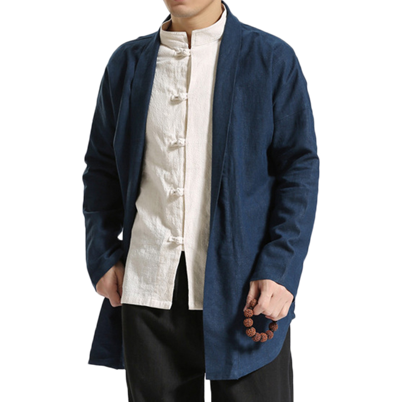 

TWO-SIDED Mens Chinese Style Mid Long Vintage Cotton Cloak