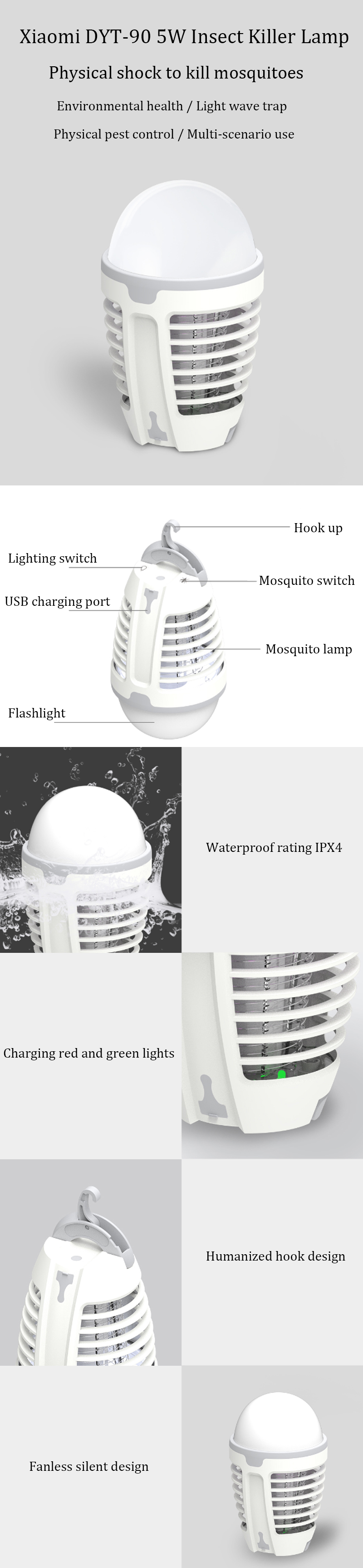 Xiaomi DYT-90 5W LED USB Mosquito Dispeller Repeller Mosquito Killer Lamp Bulb Electric Bug Insect Zapper Pest Trap Light Outdoor Camping 13