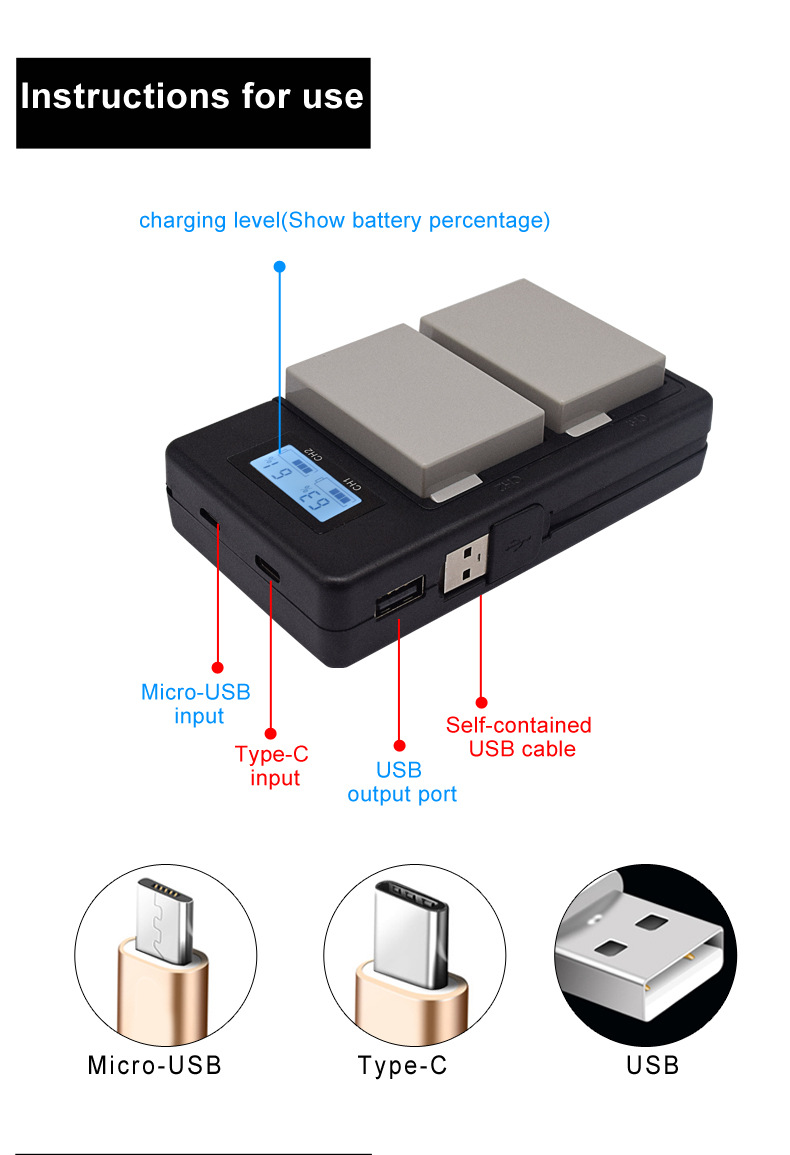 Palo LP-E8-C USB Rechargeable Battery Charger Mobile Phone Power Bank for Canon LP-E8 DSLR Camera Battery with LED Indicator