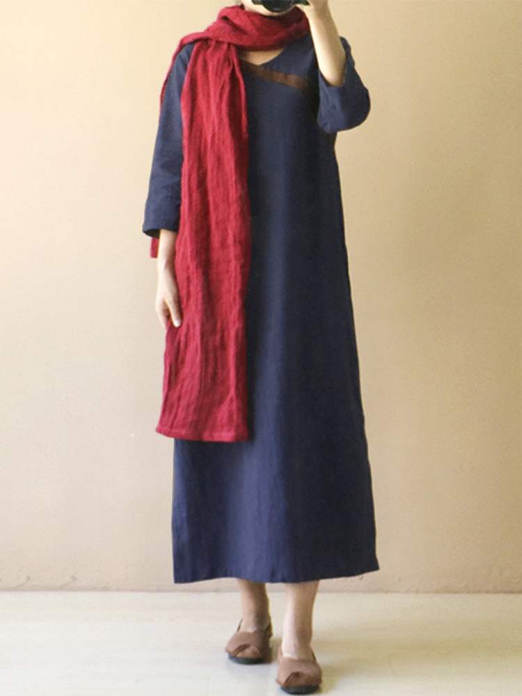 

Женское Ретро с длинным рукавом V Шея Kaftan Split Long Maxi Платье
