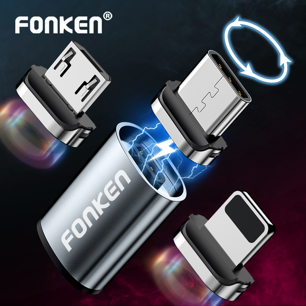 FONKEN Magnetic Micro USB/USB-C Adapter Converter Cable Connector 3A Fast Charging for Samsung Galaxy Note S20 ultra Huawei Mate 40 OnePlus 8 Pro