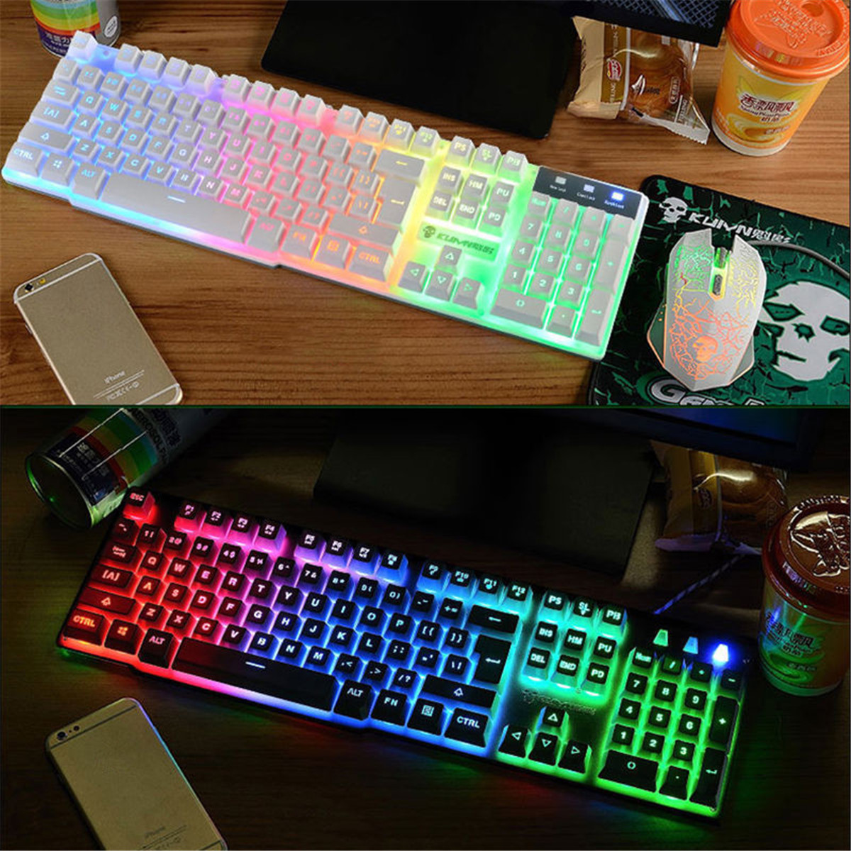 LED Backlit Gaming Keyboard+2400DPI Mouse Sets+Mouse Pad USB Wired Keyboard Set 29