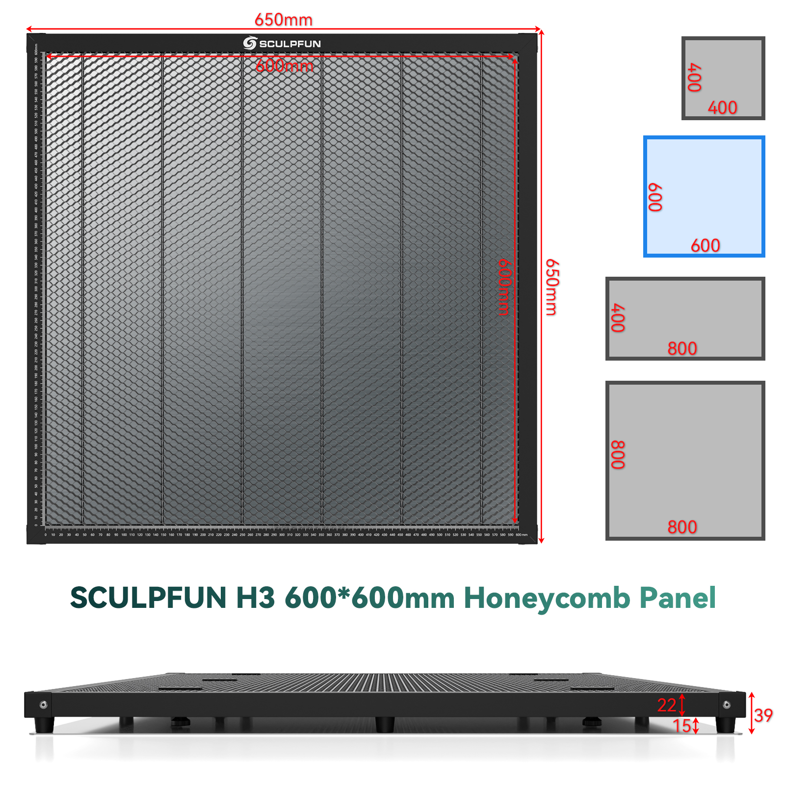 SCULPFUN H3 600x600mm Laser Cutting Honeycomb Panel Workbench Suitable for Diode, CO2 Laser Engraving Machine Professional metal clamps  Easy to Observe  Desktop Protection