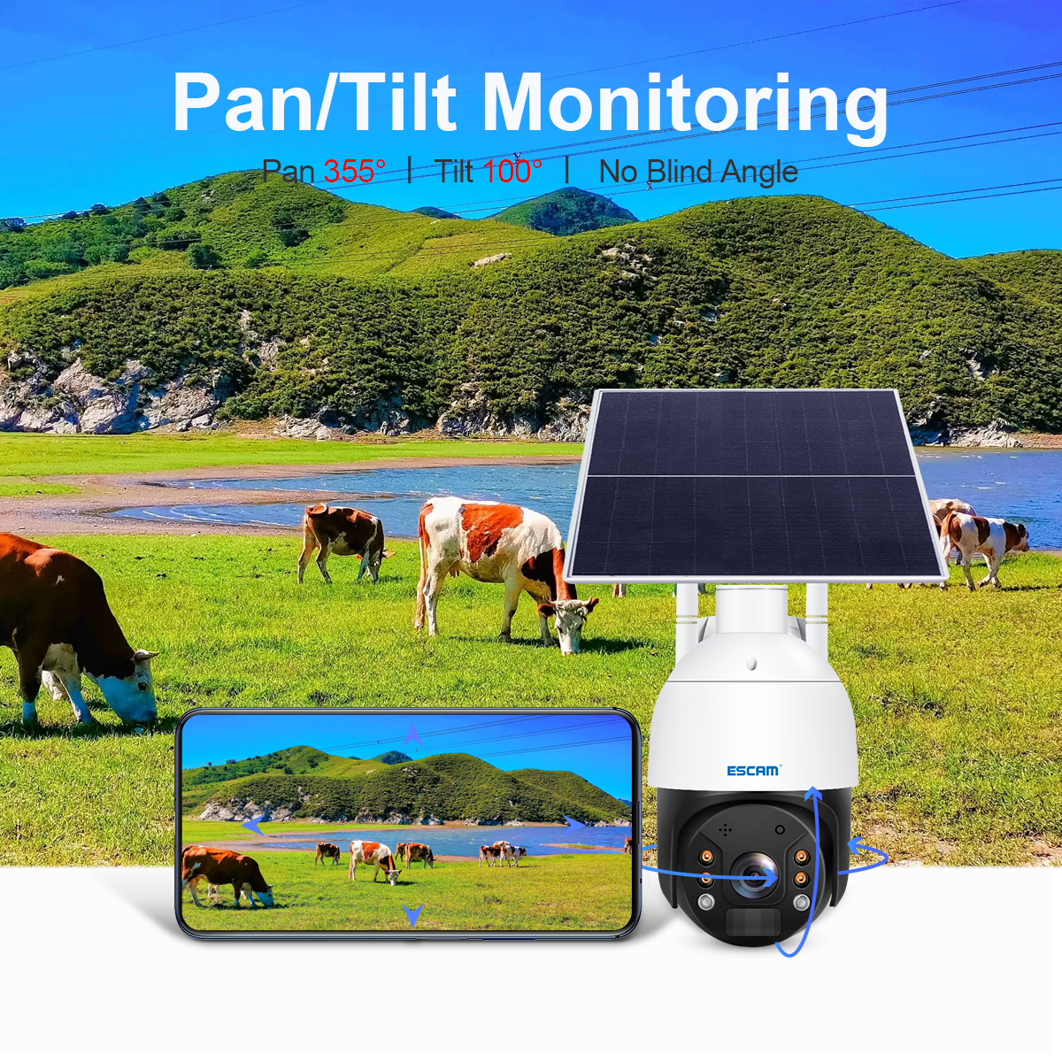 ESCAM QF624 HD 1080P WiFi Solar Panel PT IP Camera Cloud Storage Battery Solar Powered Pan/Tilt Monitoring Waterproof IP66