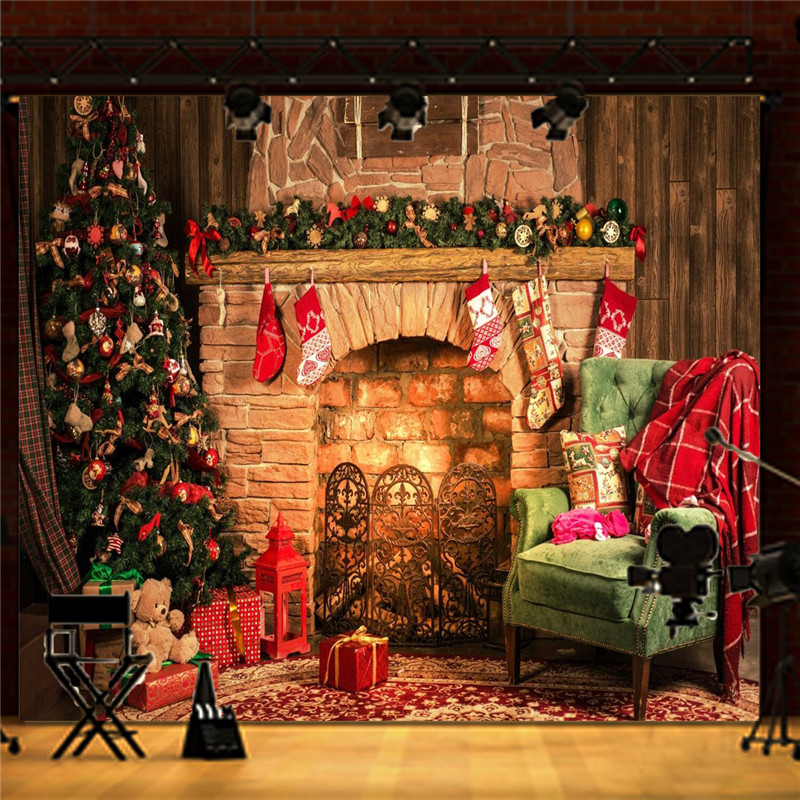 

8x8ft Christmas Style Fireplace Sofa Pattern Photography Background Cloth Studio Backdrops