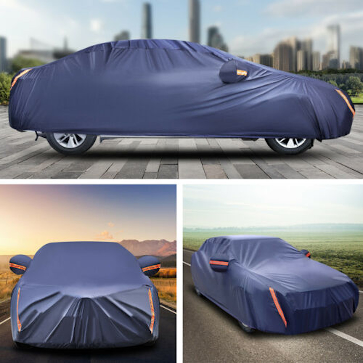 L 4.7x1.75x1.5M Three Box Car Universal Full Car Cover Waterproof Dustproof UV Resistant Stripes For Sedan