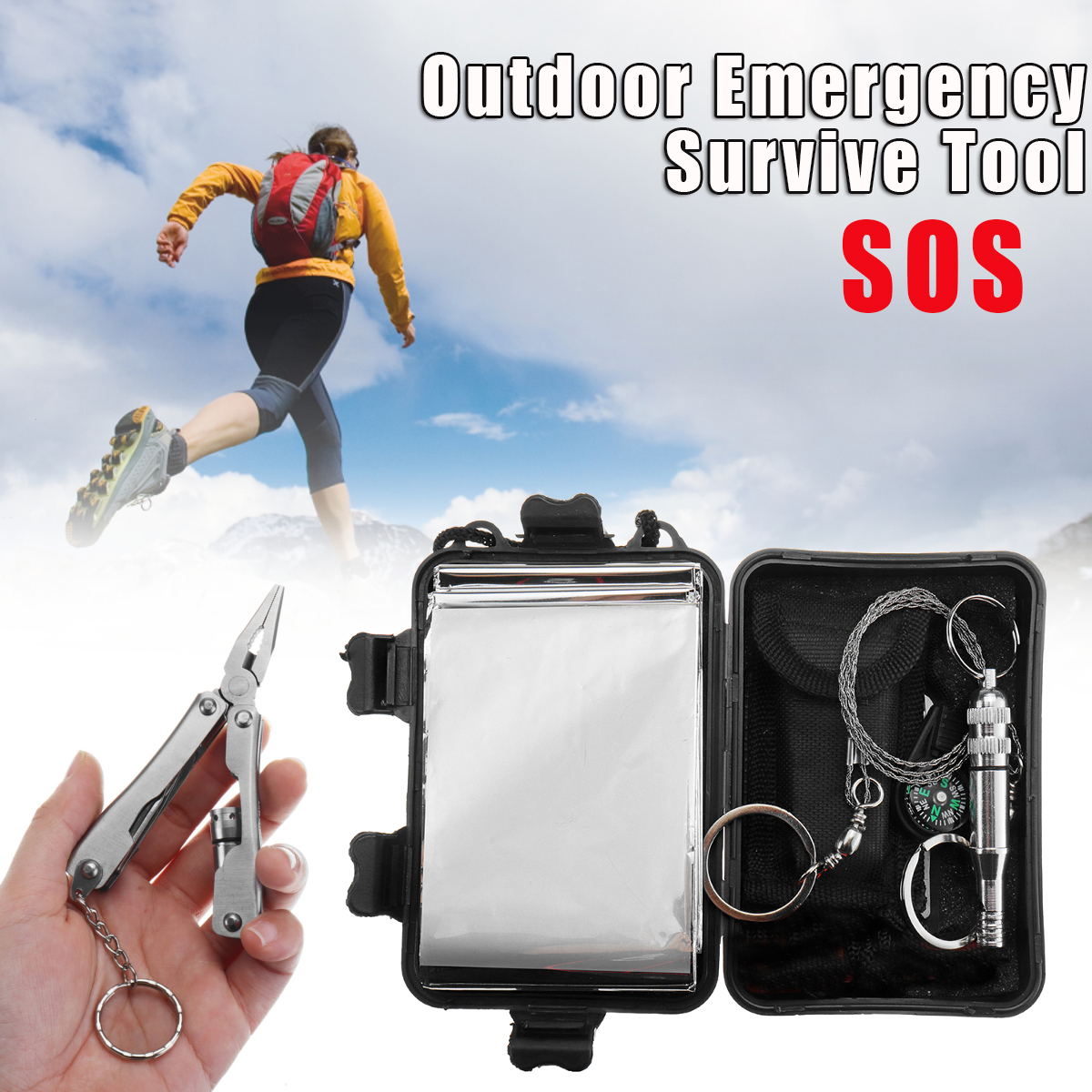 6 In 1 Emergency SOS Survival Tools Kit EDC Tool Multi-Purpose EDC Emergency Tools Evereyday Carry Gear Camping Kit