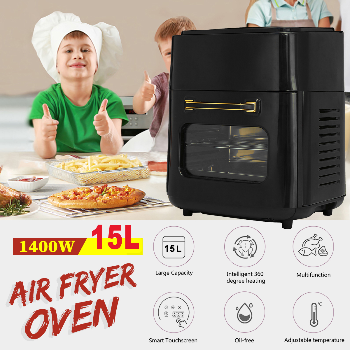 AF5 1400W 220V 15L Air Fryer 360° Surround Heating Digital LCD Display Hot Oven Cooker with Removable Dishwasher Safety Basket