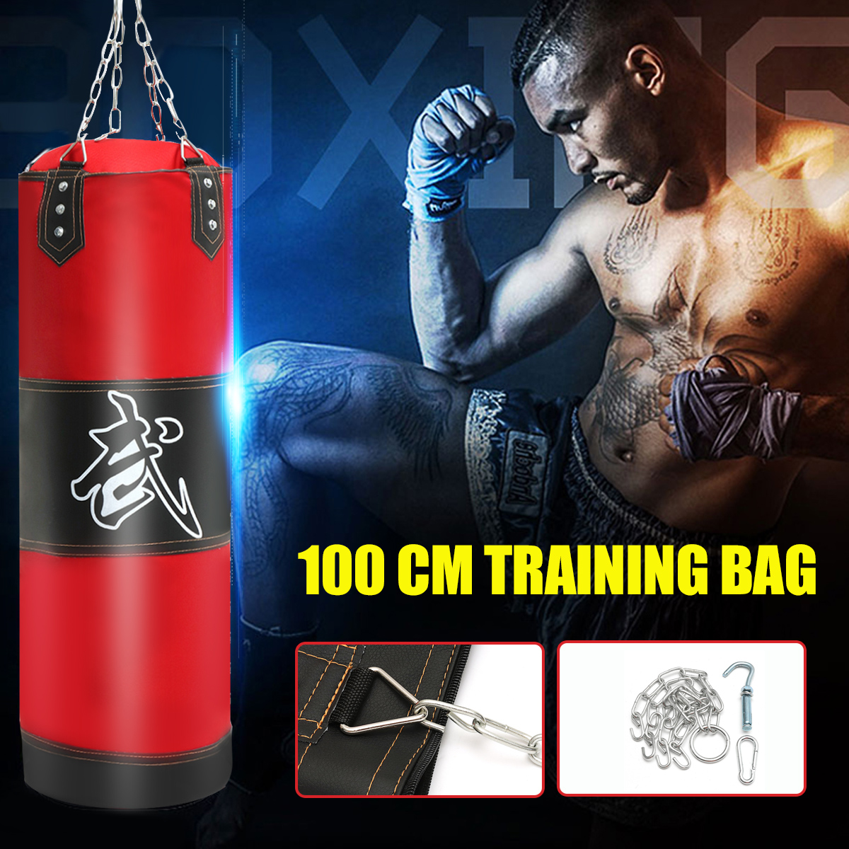 100cm Punching Bag with Chains Muay Thai Punching Sparring Kickboxing Training 