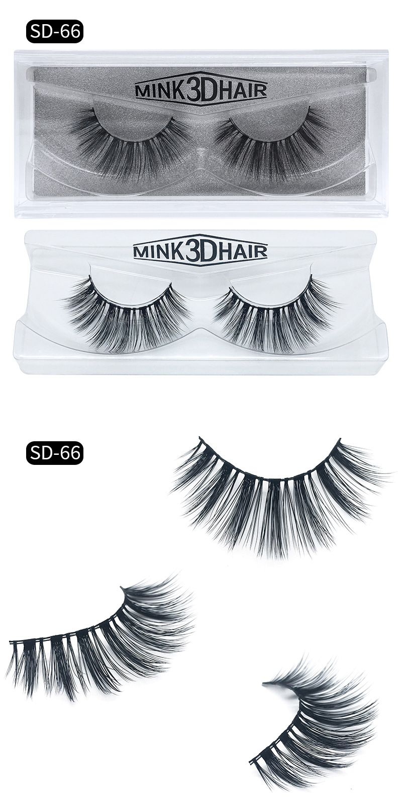 1Pair 3D Mink Hair Black False Eyelashes