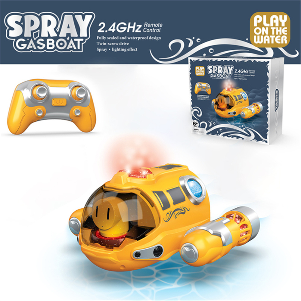 2.4G Mini RC Boat Submarine Spray Light Waterproof Rechargeable Electric Remote Control Speedboat Gifts Water Toys Children