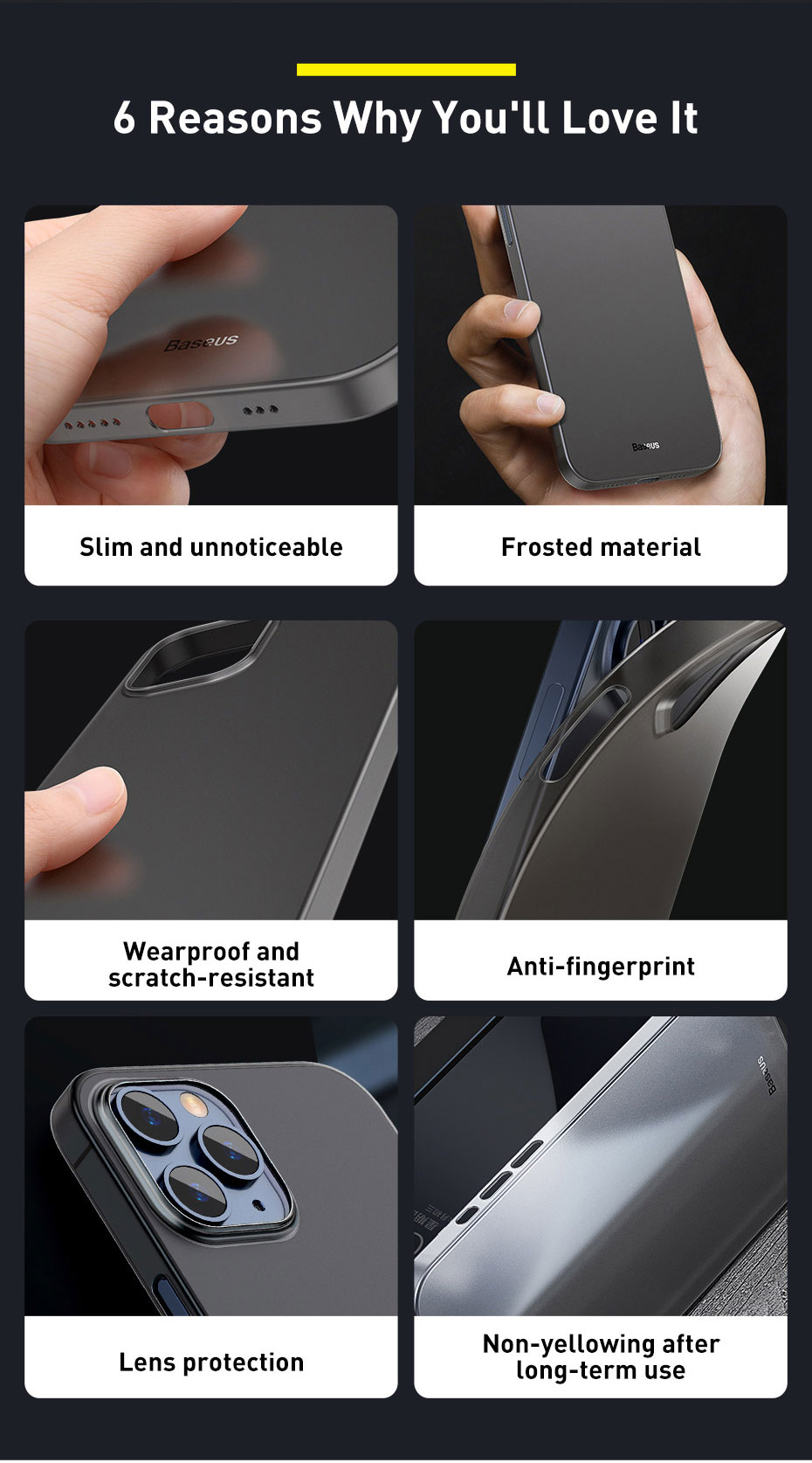 Baseus for iPhone 12 Pro Max Case Matte 0.4mm Ultra Thin PP Anti-Scratch Anti-Fingerprint Translucent Protective Case