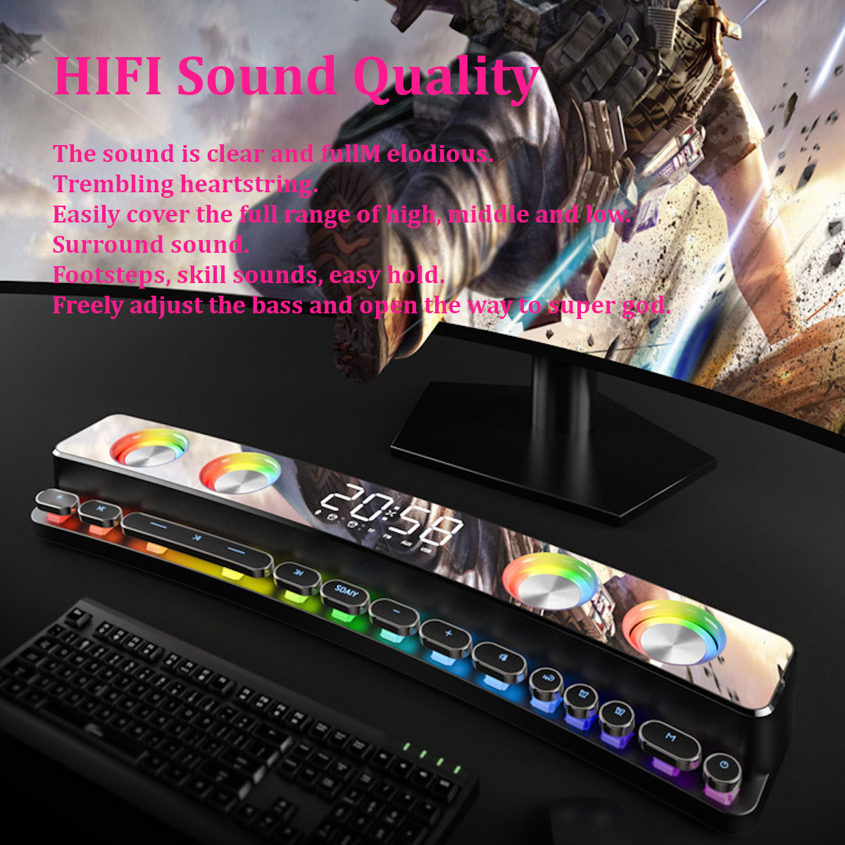 SOAIY SH39 bluetooth 5.0 Wireless Gaming Speaker Soundbar Colorful Light HIFI Sound Quality Desktop Audio Subwoofer Dual Speakers AUX FM