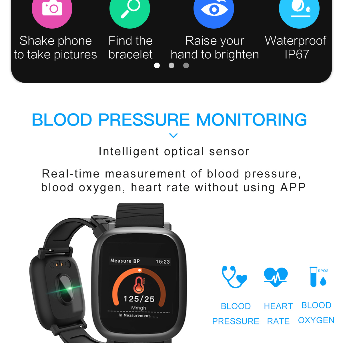 Bakeey M30 1.3' Sleep HR Blood Oxygen Pressure Monitor IP67 Waterproof Message Alarm Smart Watch 16