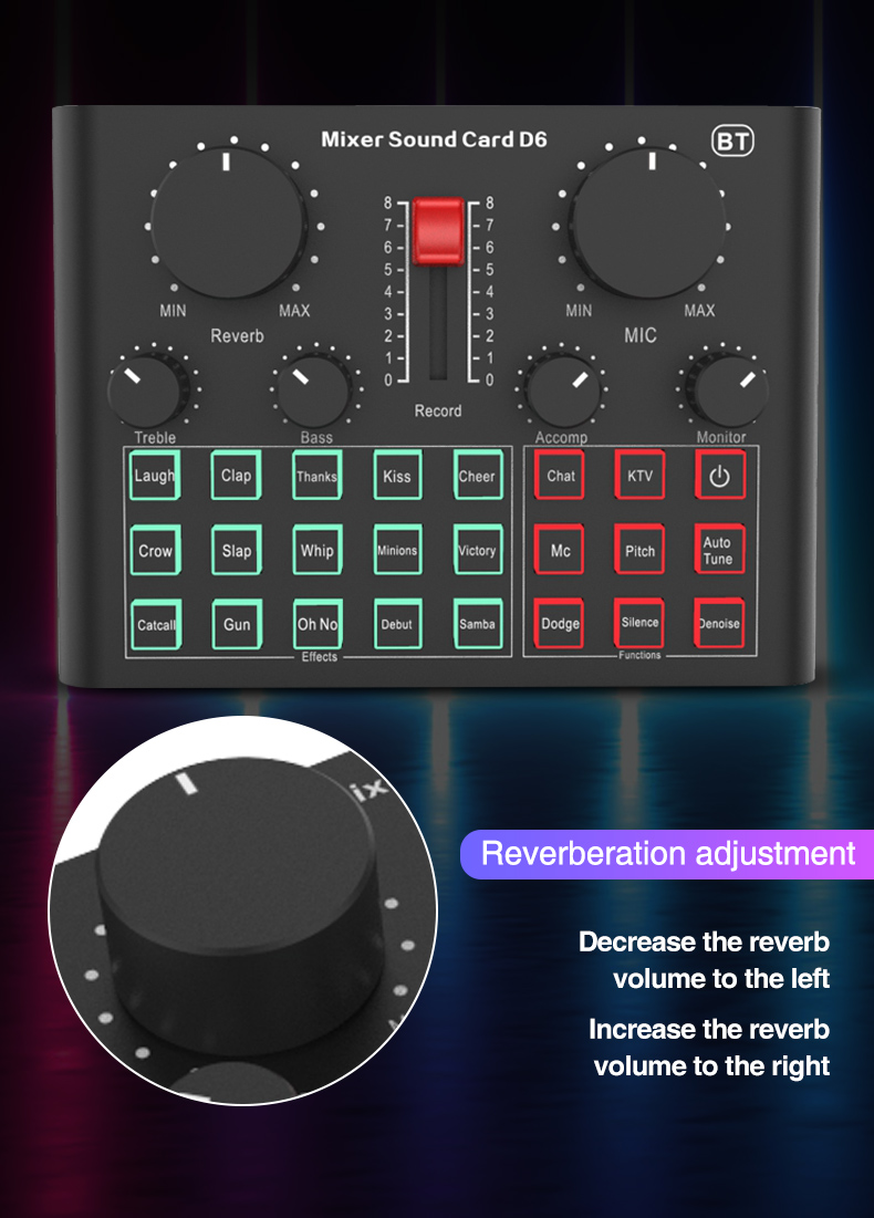 D6 bluetooth USB Sound Card Mixer Suit with BM800 Condenser Microphone BG16 Fill Light for PC Computer Game Live Broadcast Meeting Tiktok