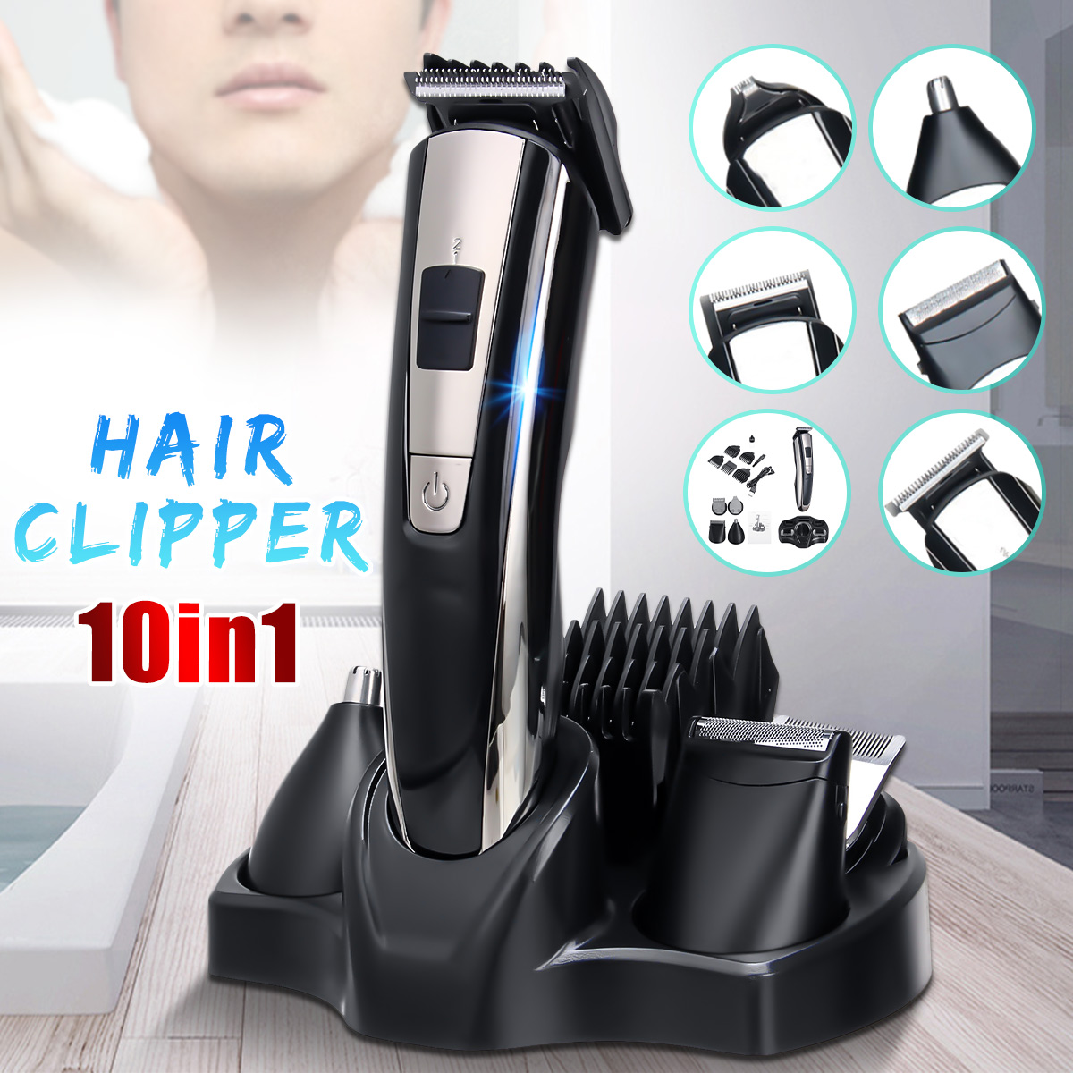 10 in 1 Multi-function Hiar Clipper Nose Hair Trimmer Shaver Angle Cutter