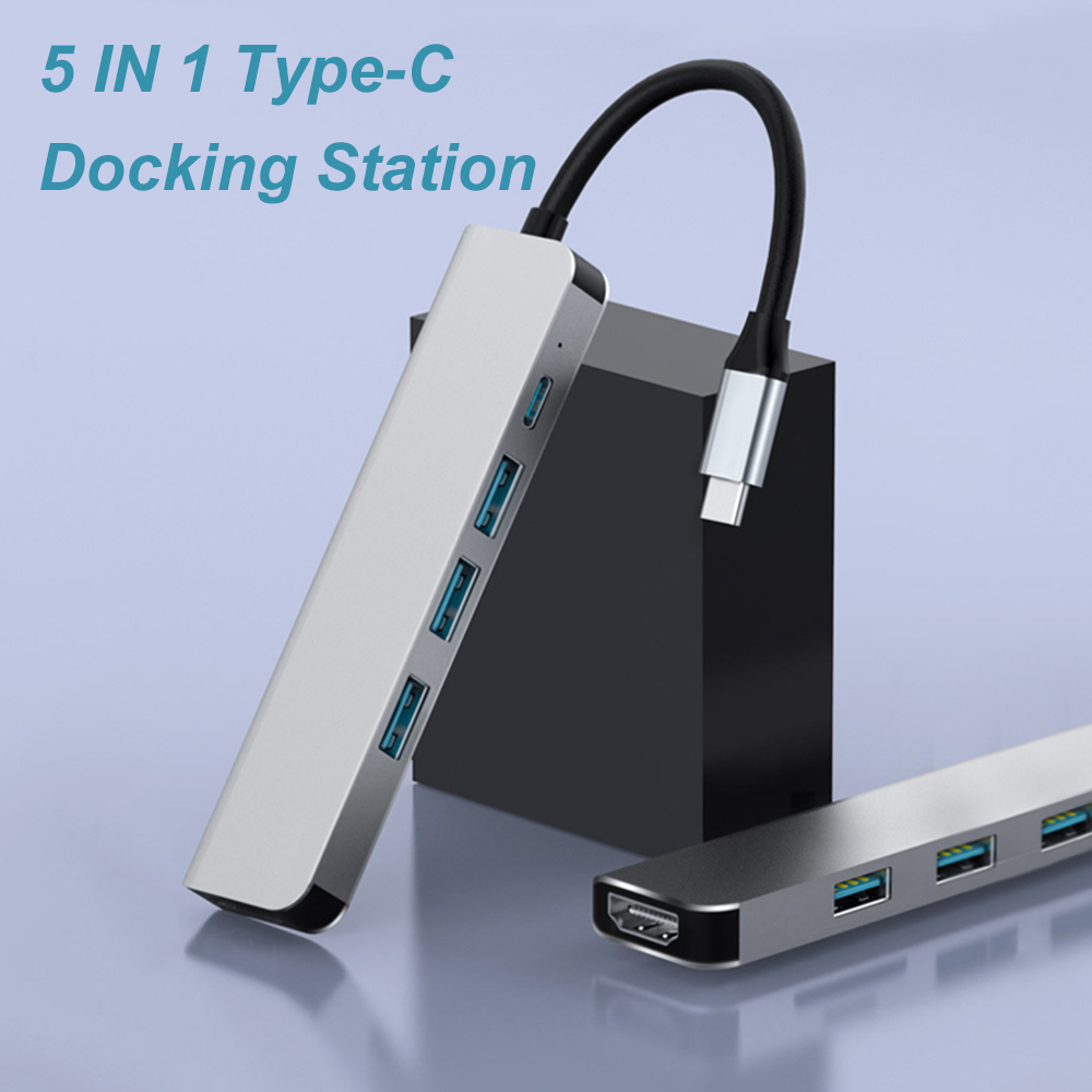 5 in 1 USB-C Hub Splitter Type-C Docking Station with USB3.0 USB2.0 USB-C PD 87W 4K HDMI-Compatible for PC Computer Laptop BYL-2008