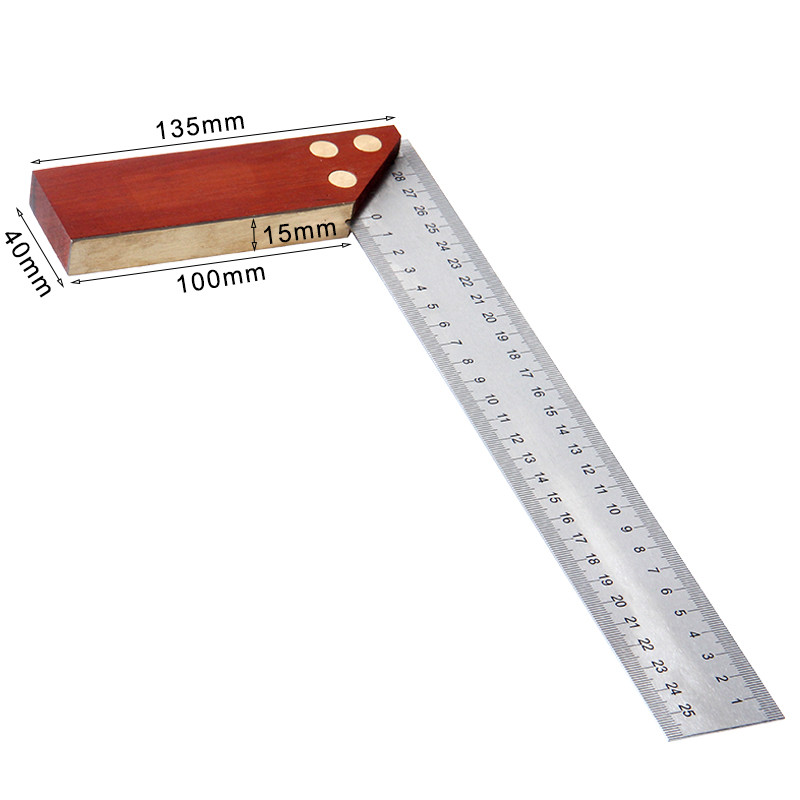 Drillpro 90 Degree Angle Ruler 300mm Stainless Steel Metric Marking Gauge Woodworking Square Wooden Base 18