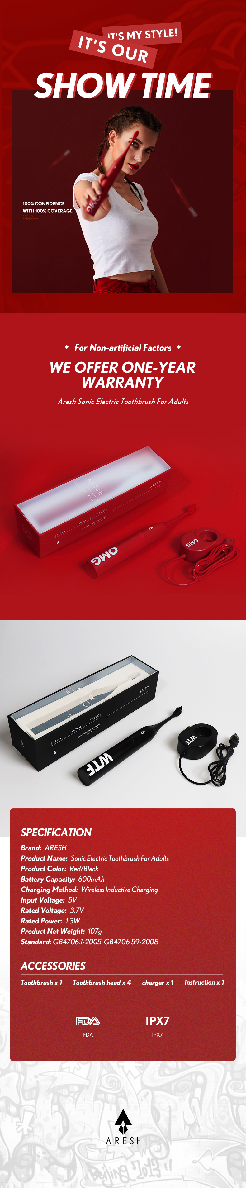 APIYOO OMG & WTF Ultrasonic Electric Toothbrush Smart Automatic USB Charging Electric Toothbrush IPX7 Waterproof Electric Toothbrush