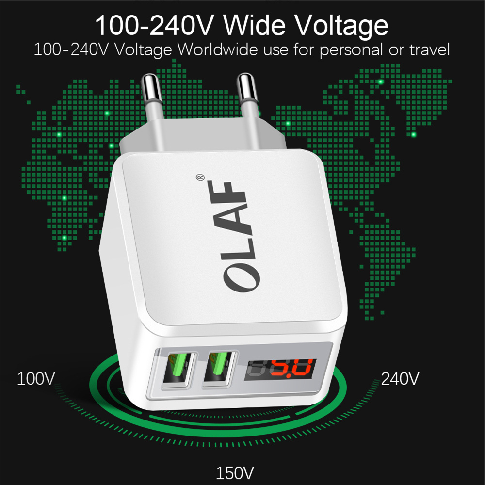 OLAF Dual USB Charger Digital Display Travel Power Adapter Fast Charging For iPhone XS 11Pro Huawei P30 P40 Pro OnePlus 8Pro