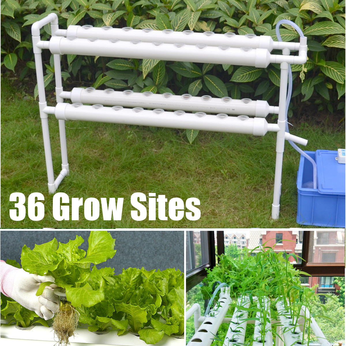 2 Layer 36 Sites Hydroponic Grow Kit Ebb Flow Deep Water Culture Growing DWC Planting Garden Vegetable System 12