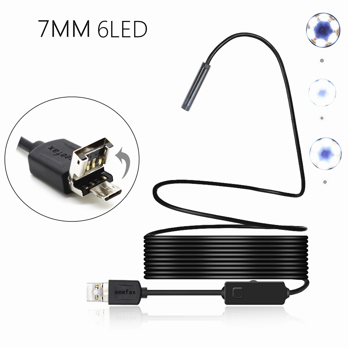 

2 in 1 7mm 6LED IP67 Micro USB/USB Endoscope Borescope Inspection Camera Rigid Cable for Android PC