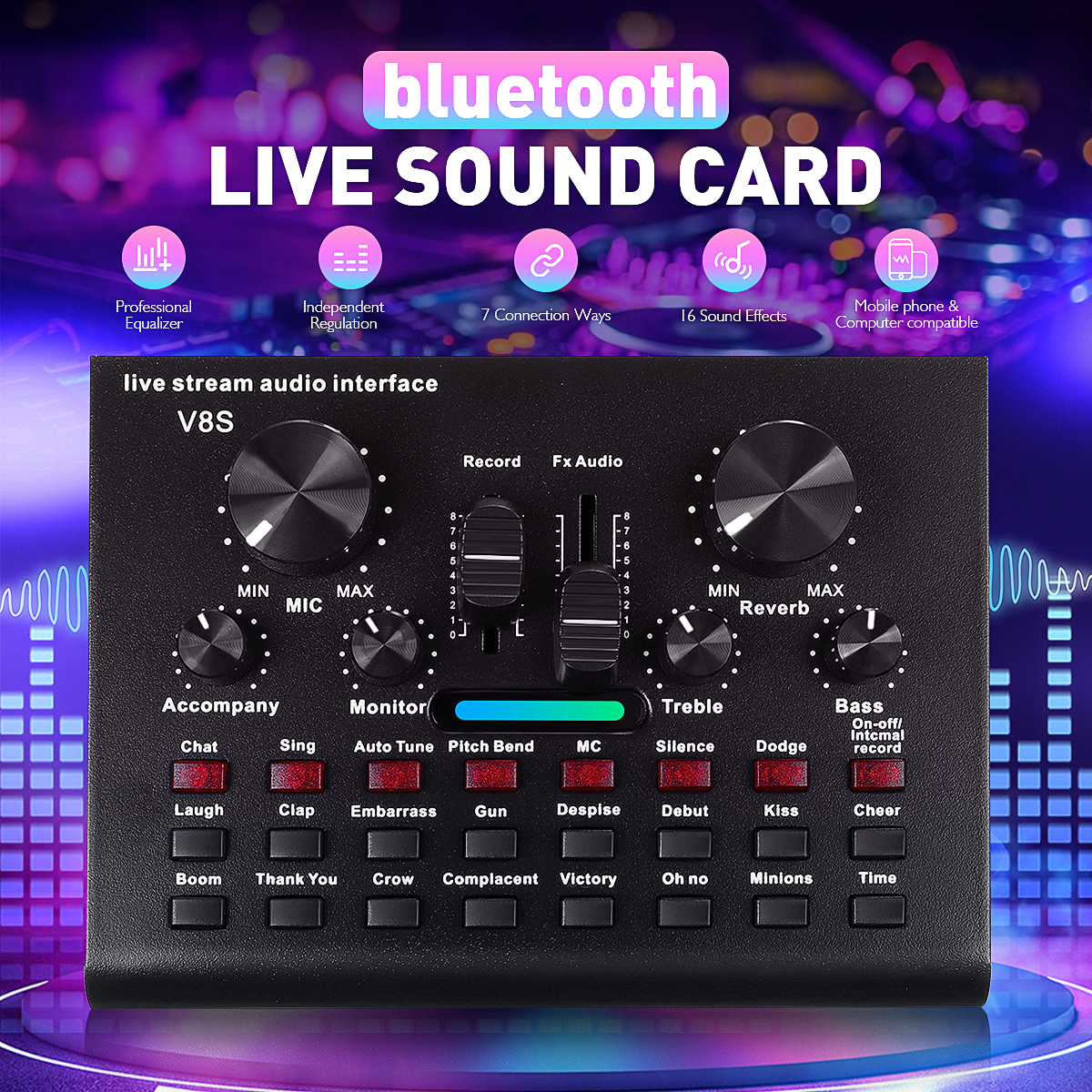 Bakeey V8S bluetooth Sound Card Live Sound Card Dual DSP Noise Reduction Computer Tablet Sound Card