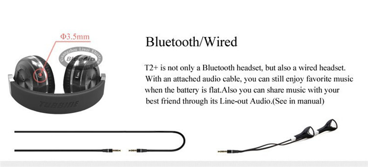 Bluedio T2 Plus Foldable Bluetooth Headphone BT 5.0 Support FM Radio Micro Sd Card Music Phone Calls 5