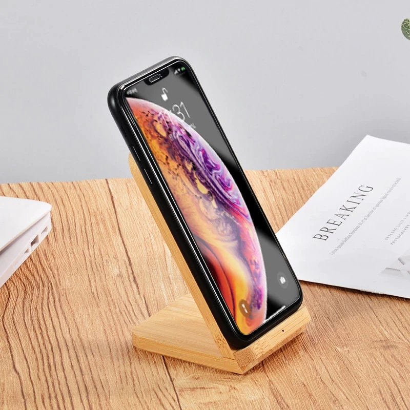 Bakeey TOVYS-200 10W Qi Wireless Charging Bamboo Wooden Mobile Phone Desktop Holder Mount with Indicator Light Support All Phones With QI Wireless Charging