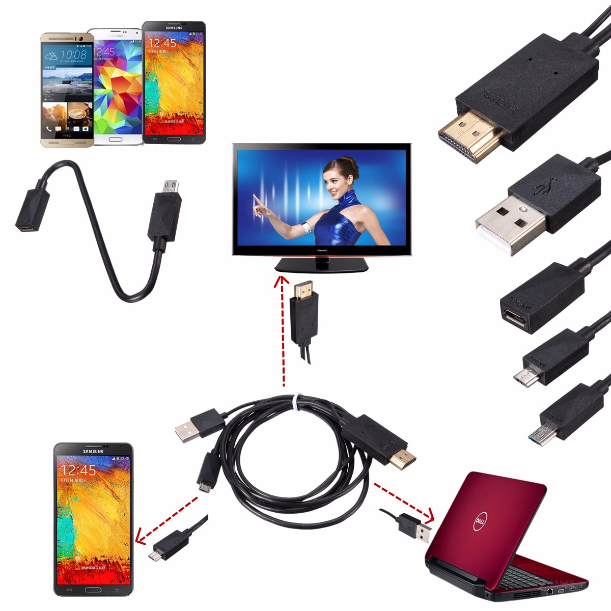 Mini 1080P MHL Adaptador Conversor de Cabo Micro USB para HDMI para Android Phone / PC / TV Adaptador de Áudio Adaptador HDTV