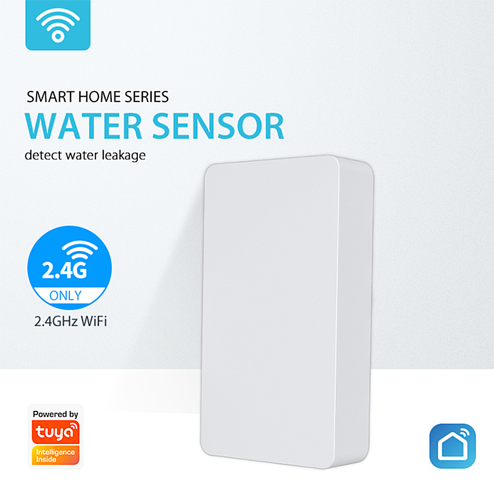 Tuya Smart WiFi Water Flood Sensor 2.4GHz Smart Home Wireless APP Remote Control Alarm Push Notification Water Leakage Overflow Detector Compatible With Alexa Google Home