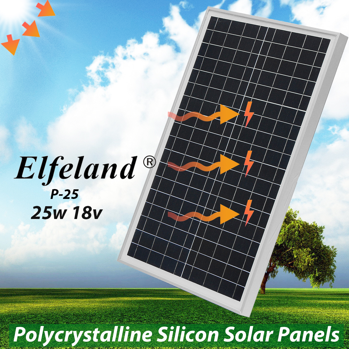 Elfeland P-25 25W 18V Black/Silver 525*350*25mm Monocrystalline Silicon Solar Panel 