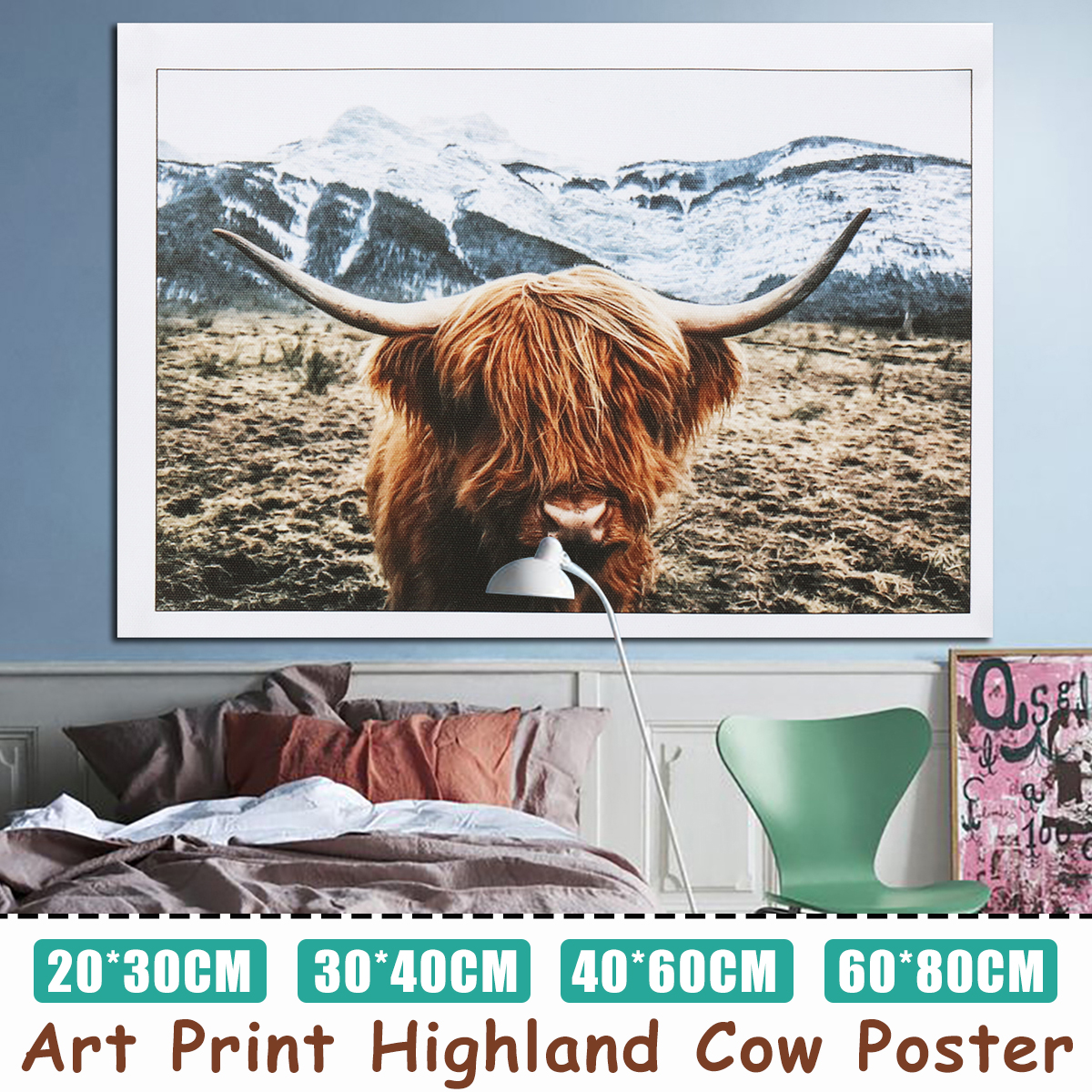 1 Piece Canvas Print Painting Highland Cow Poster Wall Decorative Printing Art Pictures Frameless Wall Hanging Decorations for Home Office