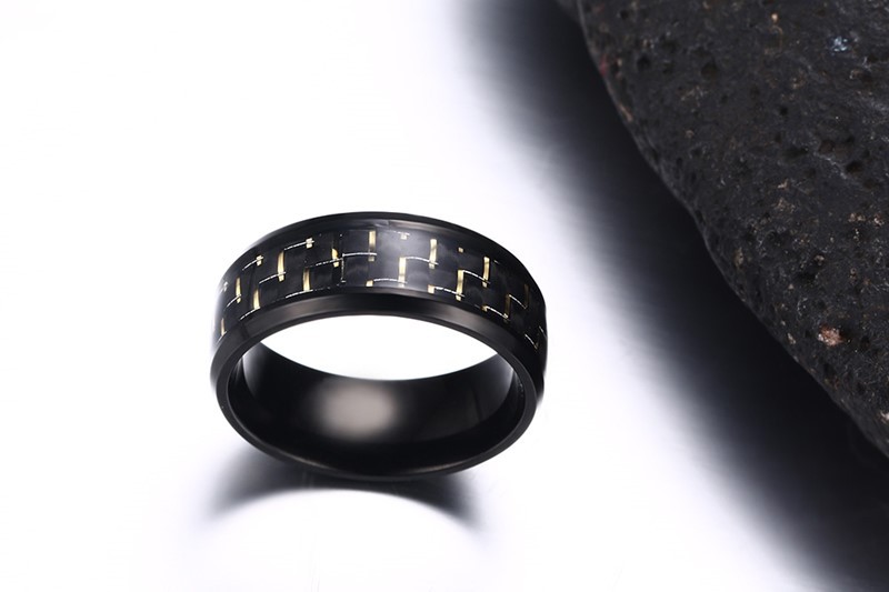 8mm Stainless Steel Carbon Fiber Polished Men Ring Simple Trendy