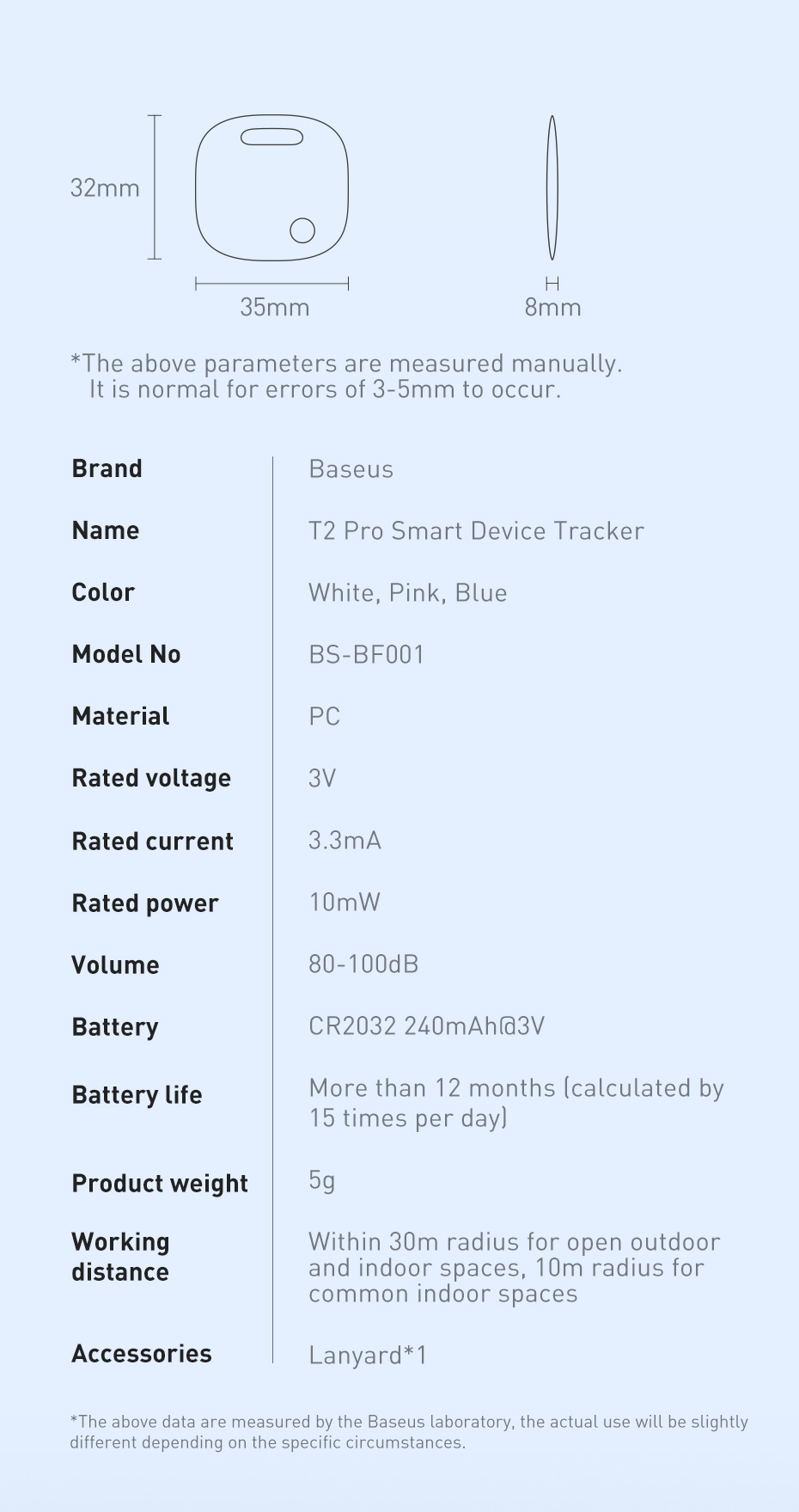 Baseus T2 Pro 365 Days Battery Life 2-Way Reminder Anti-lost Alarm Smart Tag Wireless Bluetooth Tracker Child Wallet Key Finder Locator