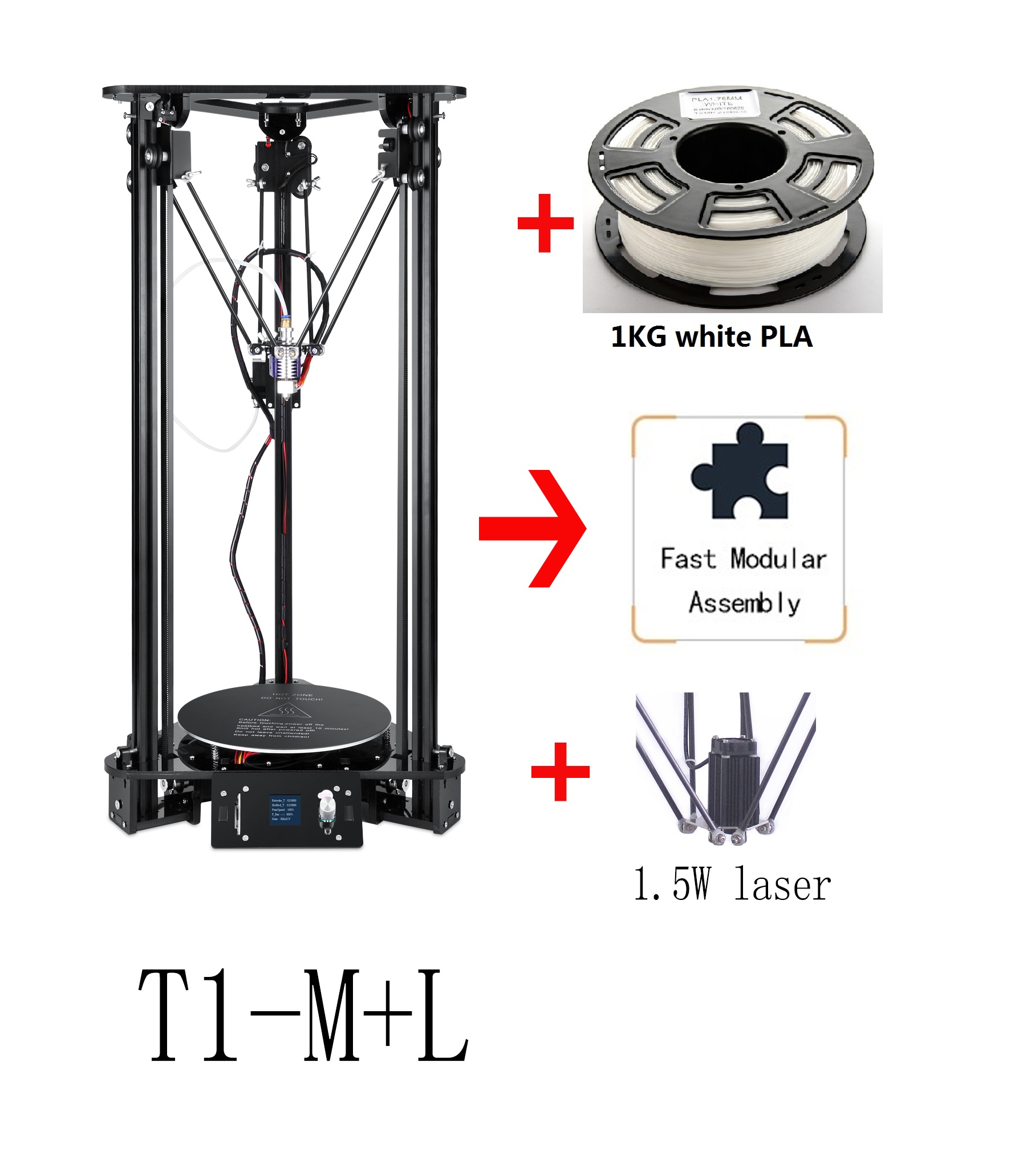EZT® T1-M+L Delta Kossel 3D Printer DIY Kit 300*320mm Large Printer Size With Laser Engraving/1KG Filament Support Intelligent Leveing/Auto Change Fil 11