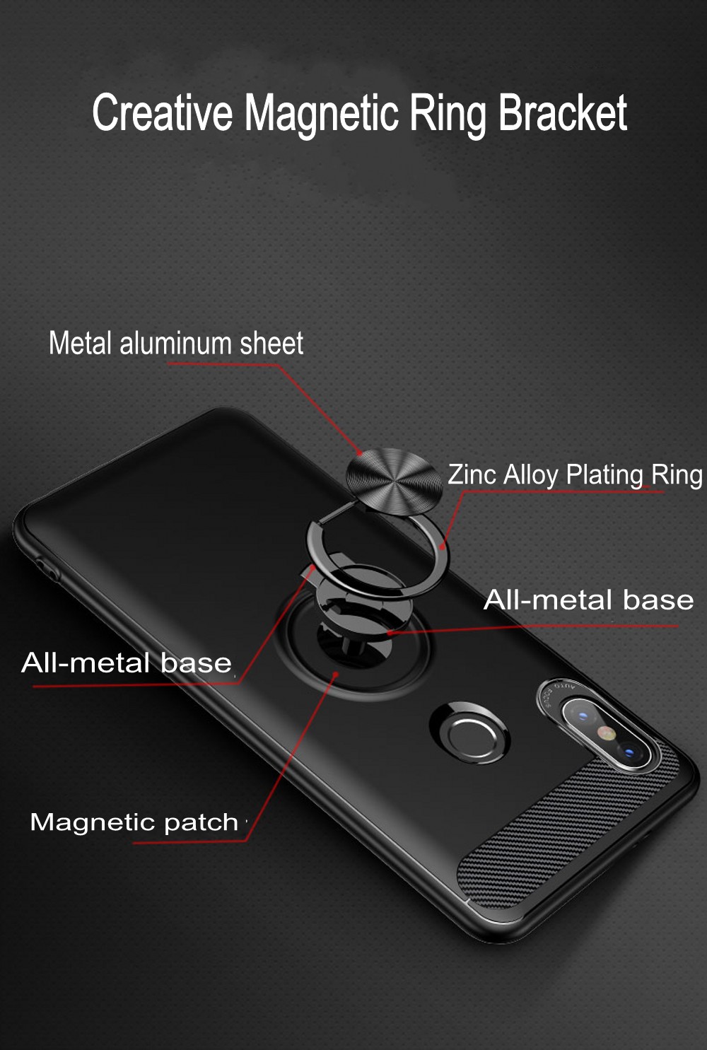 Bakeey 360° Adjustable Metal Ring Kickstand Magnetic PC Protective Case for Xiaomi Redmi Note 5 Non-original