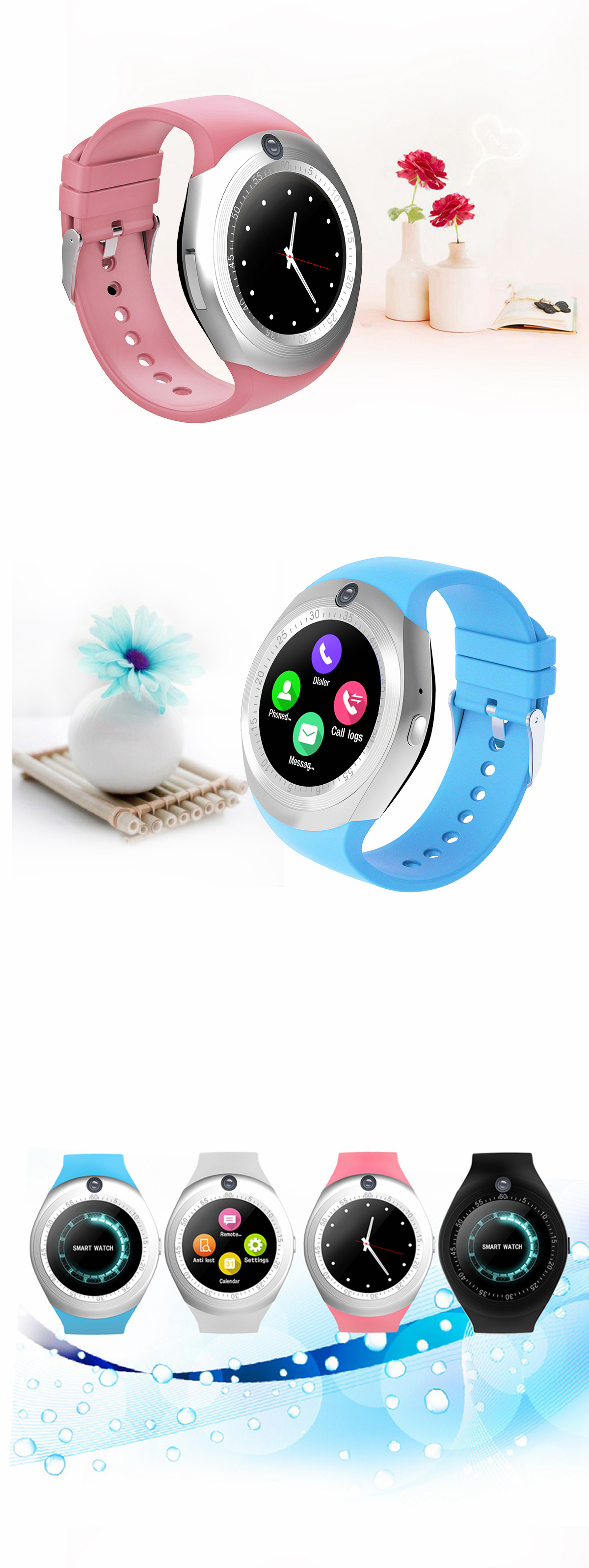 Y1S 1.54inch MTK6261D Camera GSM Sleep Monitor Pedometer Bluetooth Smart Watch For Android IOS