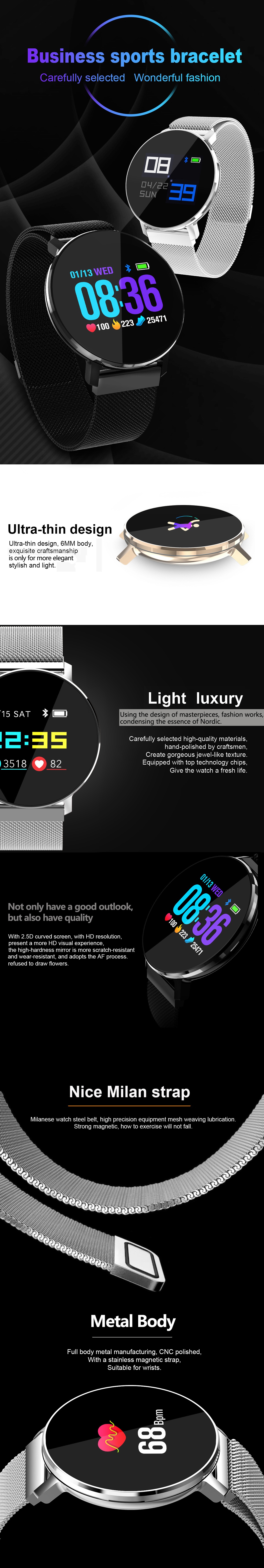 Bakeey T5 Ultra Thin Design Smart Watch Dynamic Heart Rate Monitor Full Steel Business Watch