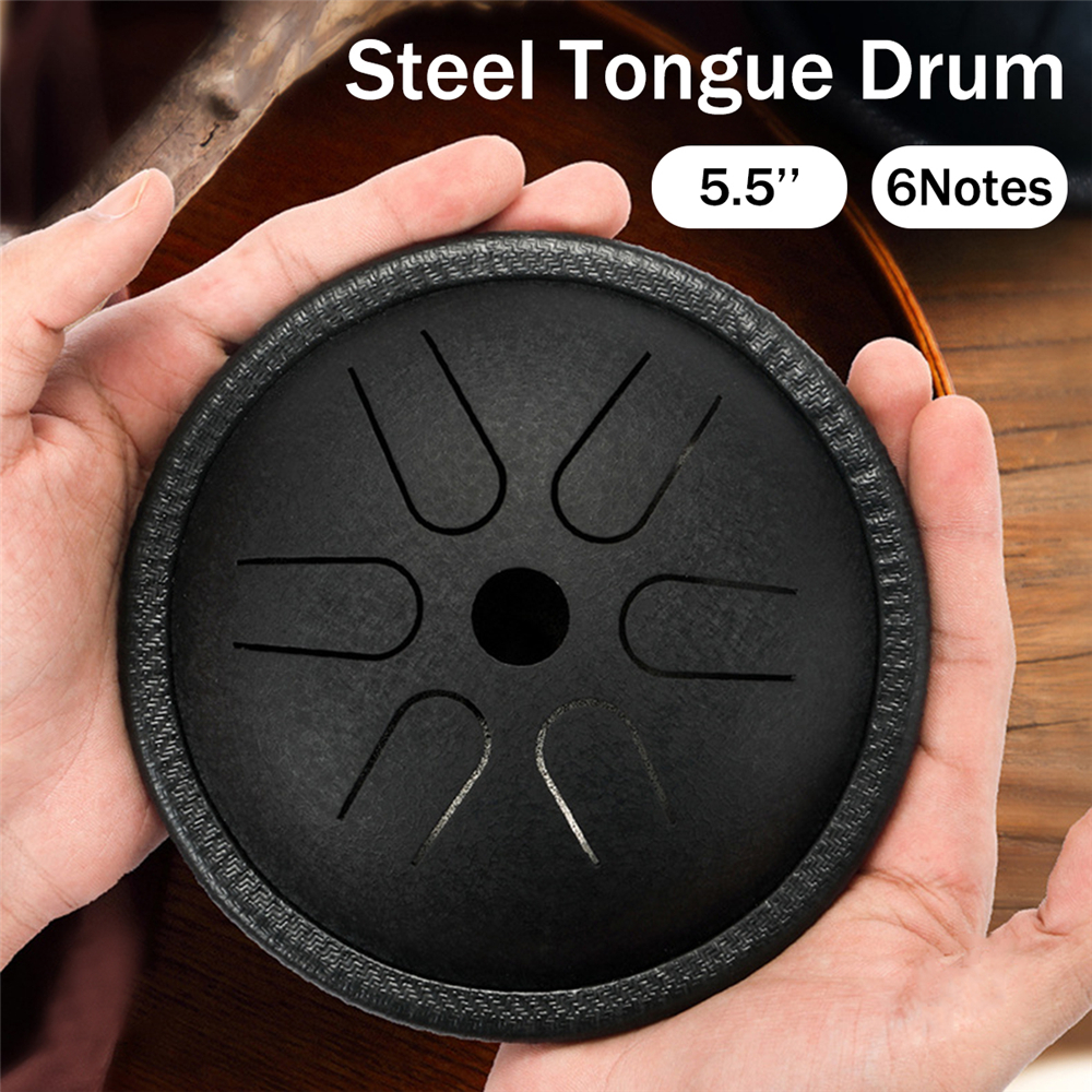 HLURU 5.5'' Steel Tongue Drum 6 Notes Handpan Tankdrum Yoga Instrument With Bag&Mallets