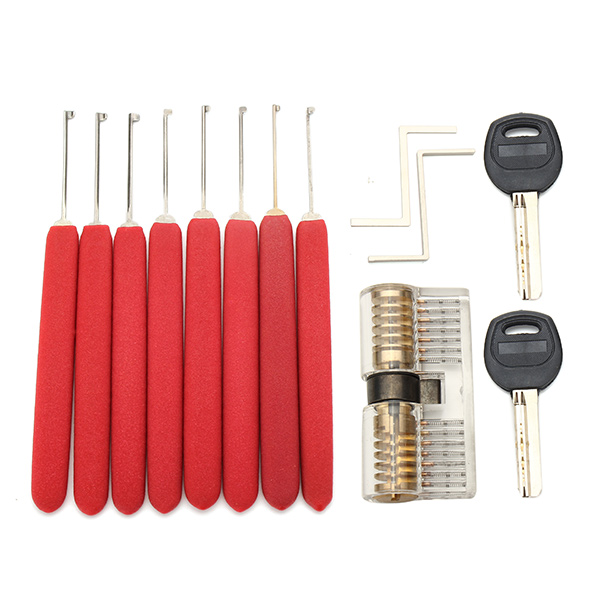 8Pcs Red Handle Kaba Lock Opener Lock Pick Tools with Transparent Practice Padlock