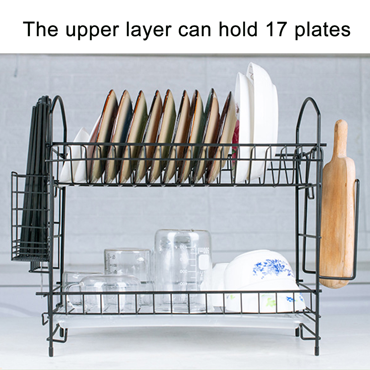 Drain rack Dish Rak Kitchen Storage Rack Organizer Mental Iron Design Easy Assemble 2 Tiers For kitchen Home Office