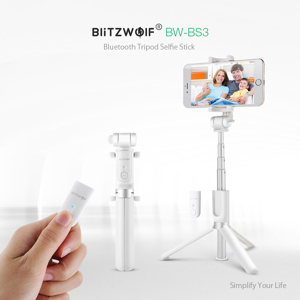 BlitzWolf BW-BS3 3 in 1 bluetooth Remote Tripod Selfie Stick for iPhone 13 for all Smartphone Fits most 3.5-6 inch smartphones