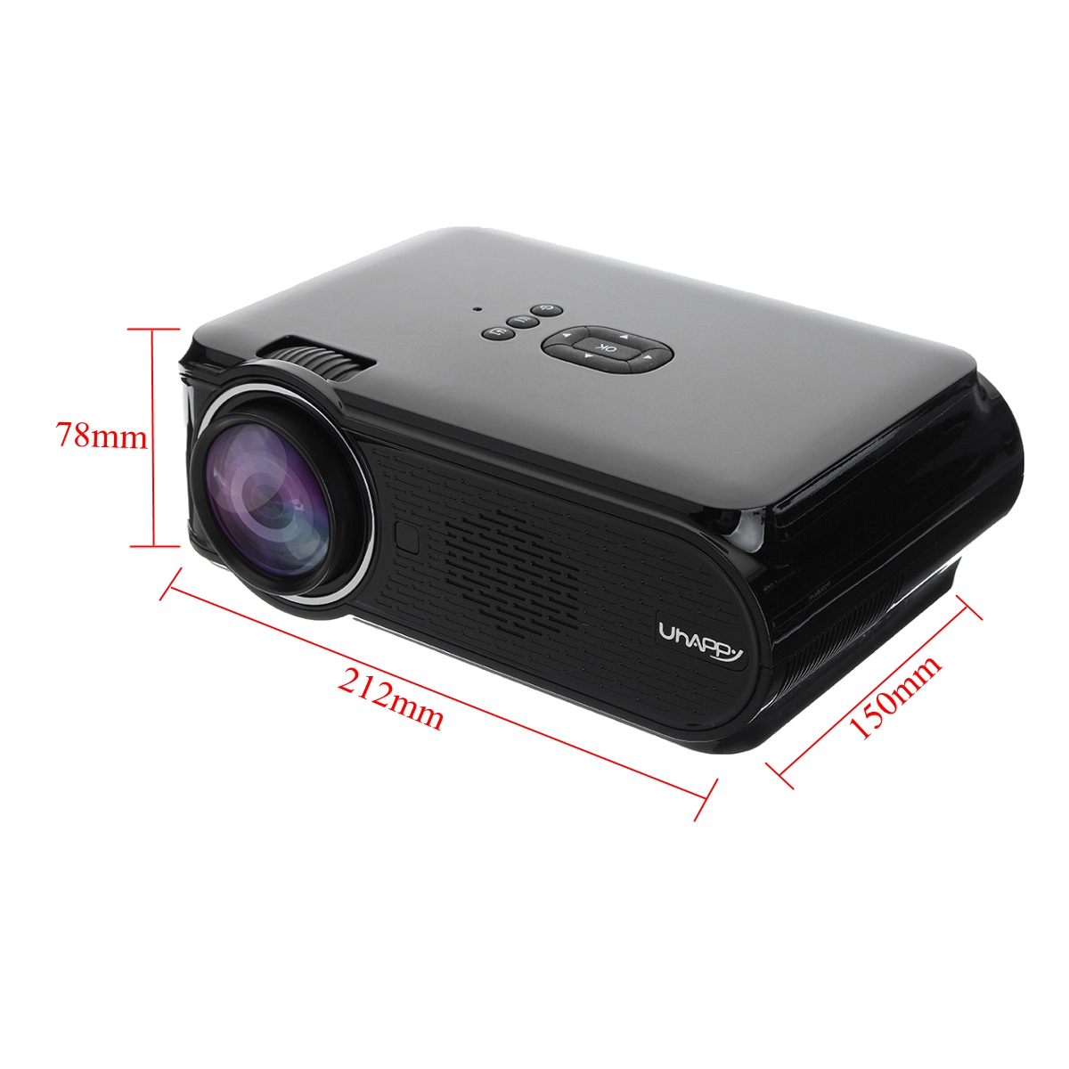 UHAPPY U90 Black Android 6.0 2000 Lumens LED WiFi bluetooth 4.0 Projector 800 x 480 Support 1080p 25