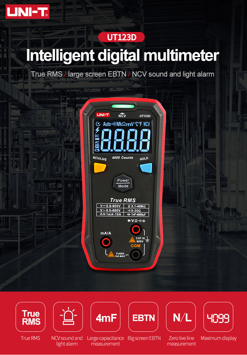 UNI-T Digital Smart Multimeter UT123D True RMS EBTN Display DC AC Voltage Current Tester Capacitance Meter Measuring Instruments
