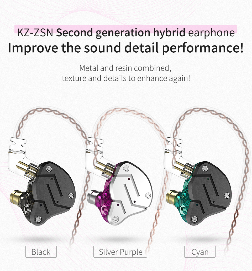 KZ ZSN HiFi Dynamic Balanced Armature Driver Hybrid Earphone Noise Cancelling 3.5mm Wire Headphone 67