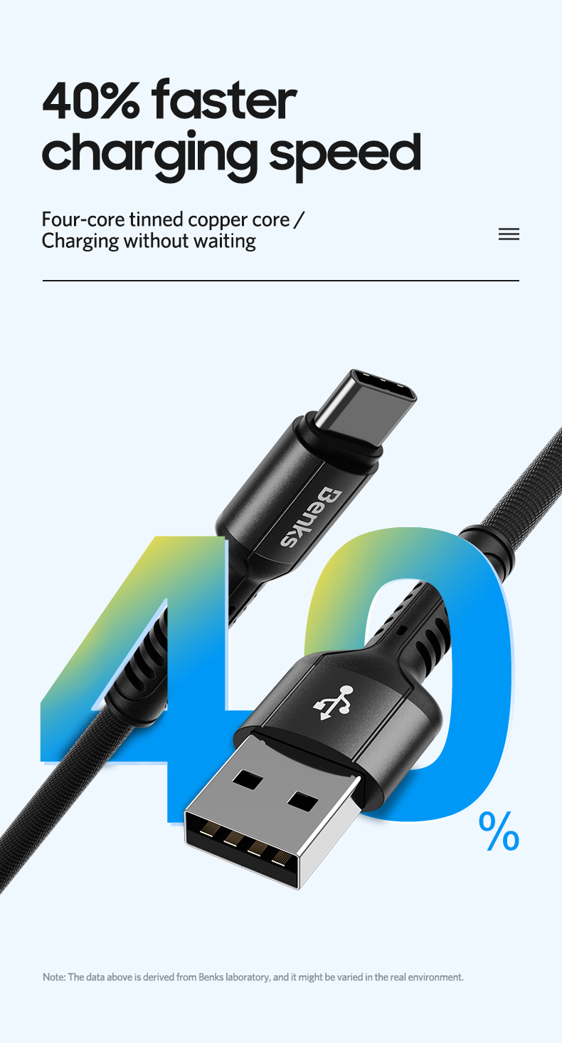 Benks 2A Woven Cloth Nylon Braided Type-C Micro USB Fast Charging Data Cable 1.2M for Samsung S20 HUAWEI K30